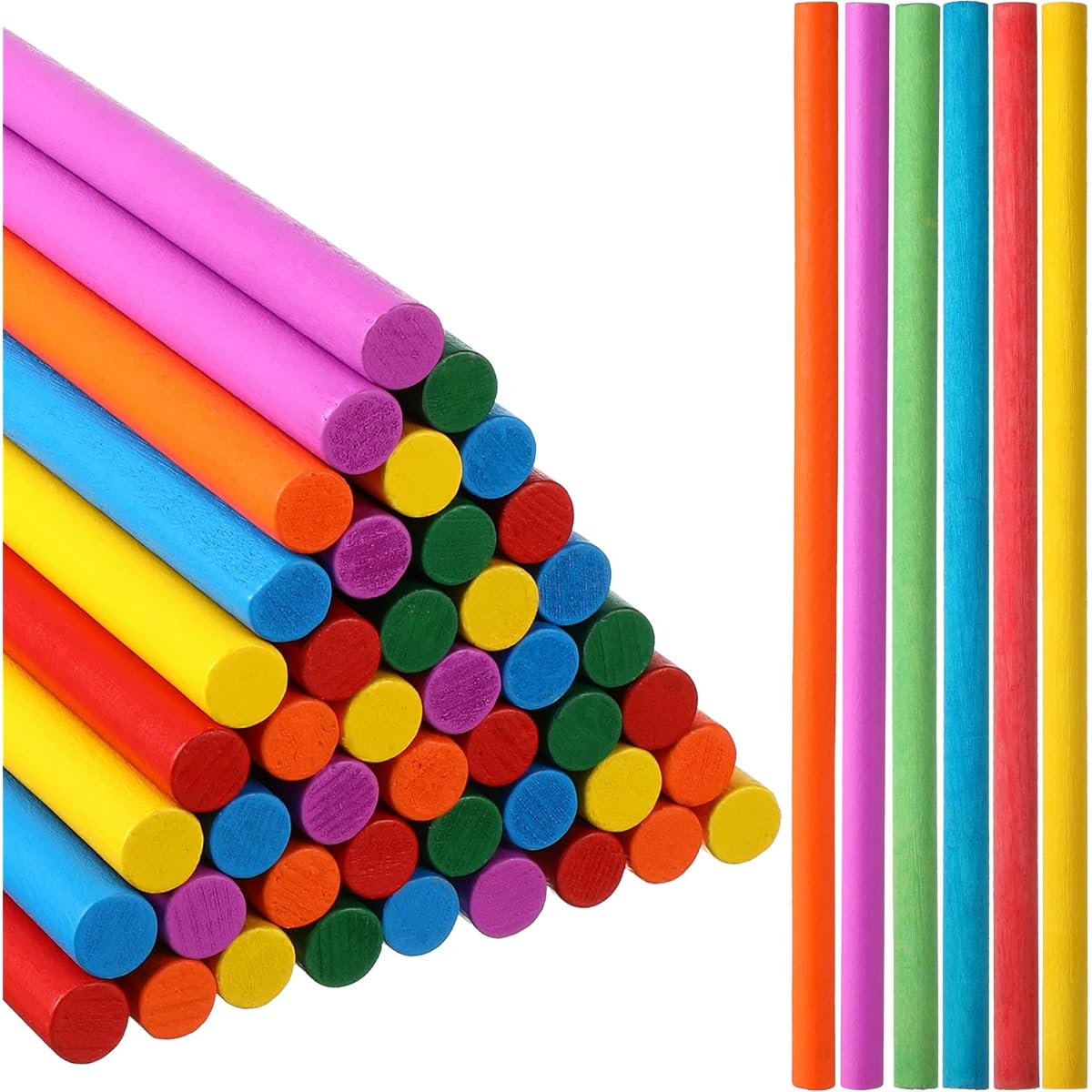 Rhythm Music Lumisticks Wooden Classroom Music Rhythm Sticks Colorful Wooden Sticks Percussion Instruments 12 x 1/2 Inch Red Green Yellow Blue Purple Orange Pack of 48