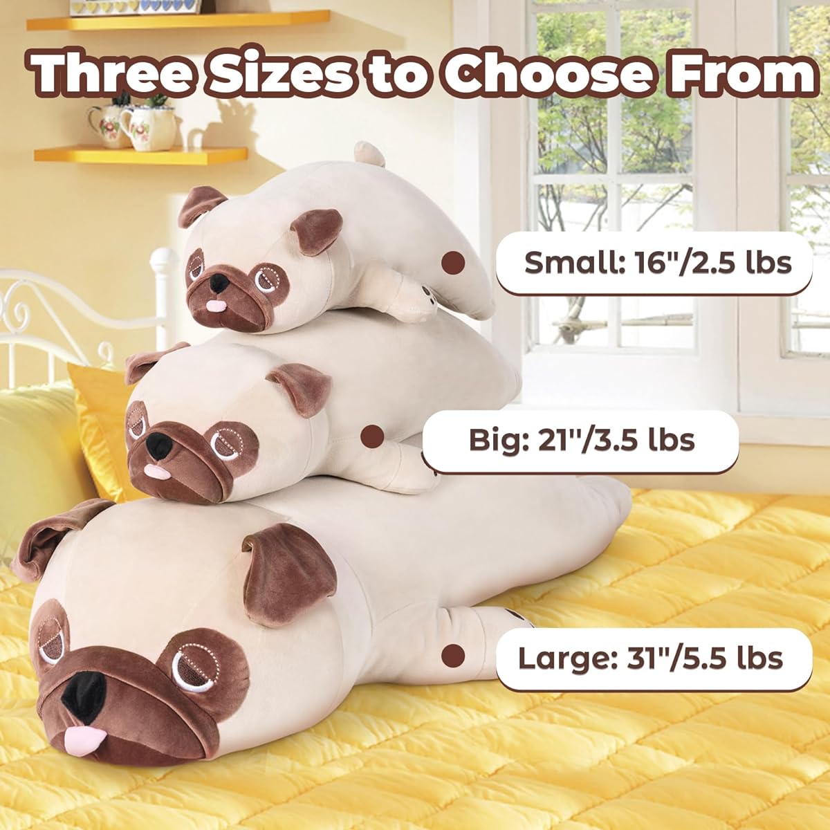 meowtastic Cute Weighted Plush Toy - 30" 5lbs Weighted Pug Stuffed Animal Bulldog Plush Pillow Giant Weighted Plush Toy for Kids Adults (30" 5.5lbs Beige Pug)
