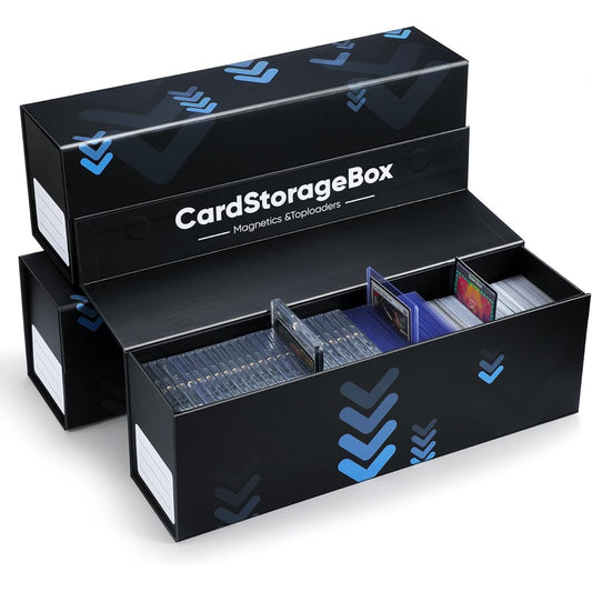 sysdmno Trading Card Storage Box, Magnetic Closure Card Box, Sports Card Storage, 800 Cards, 200 Top Loaders, 50 Magnetic Card Holders, Top Loader Storage Box, Easy to Assemble (3 Packs)