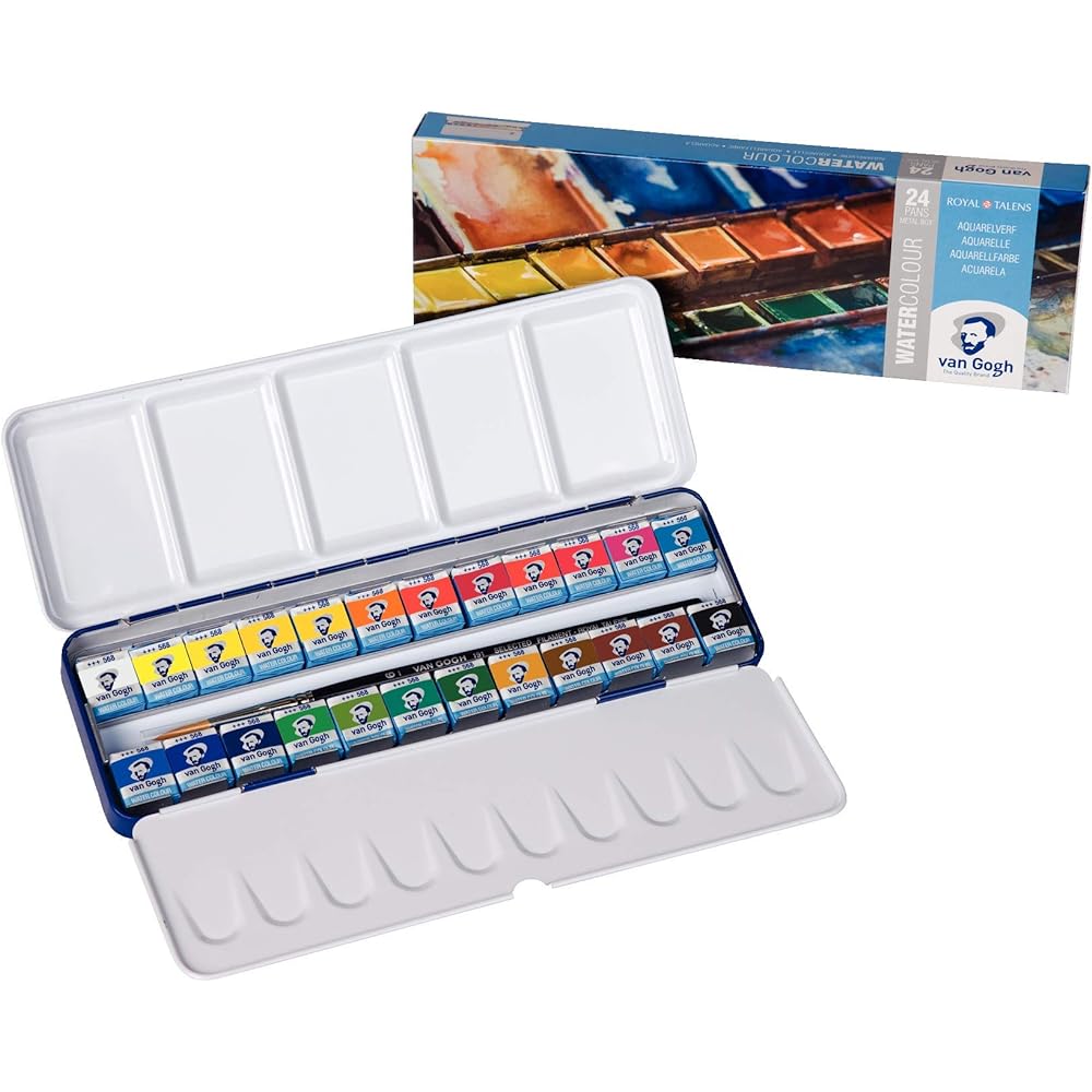 Talence Solid Watercolor Paint Van Gogh 24 Colors Metal Case T.20M8624 Half Pan