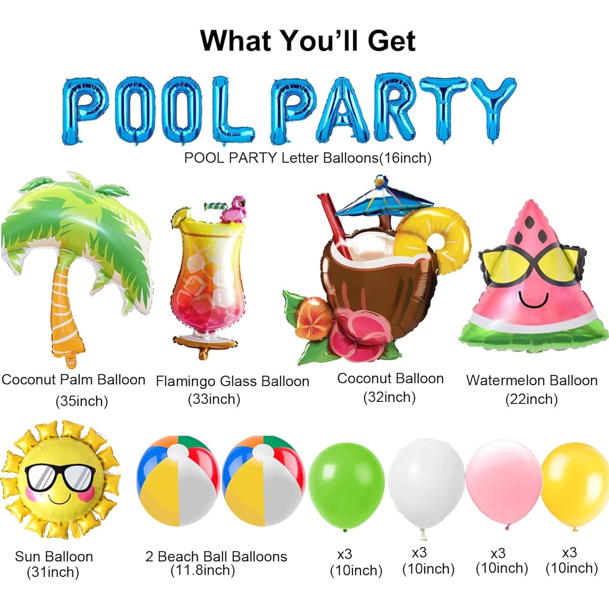 Pool Party Birthday Decorations Pool Party Decorations Kids Birthday Girl Boy Pool Party Bachelorette Party Favors Baby Shower Balloons Summer Beach Balls Swimming Hawaiian Luau Tropical Supplies