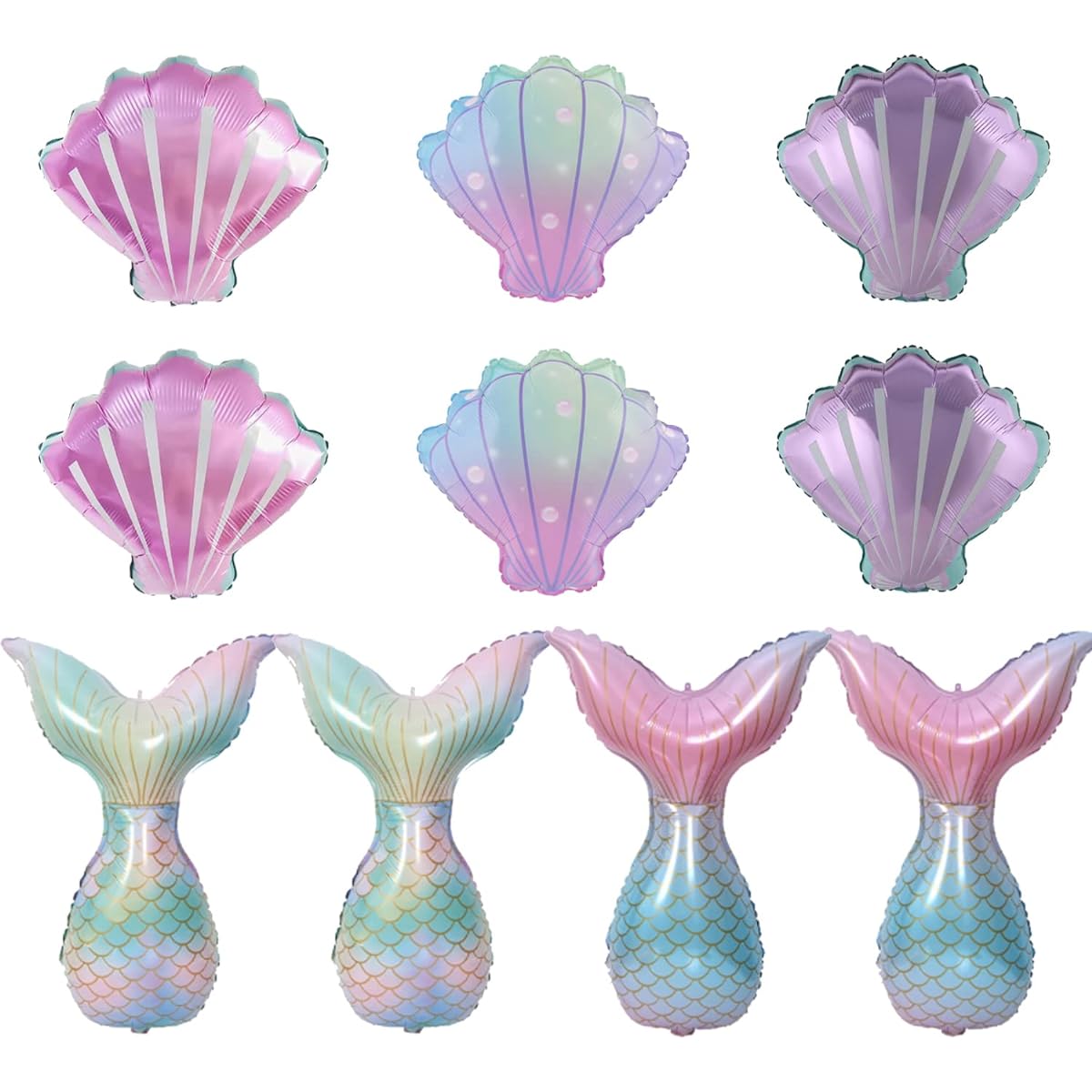 Finypa Mermaid Balloons, 10pcs Seashell Balloons Mermaid Tail Helium Mylar Foil Balloons for Ocean Decorations Baby Shower Summer Beach Mermaid Ocean Theme Birthday Party Supplies