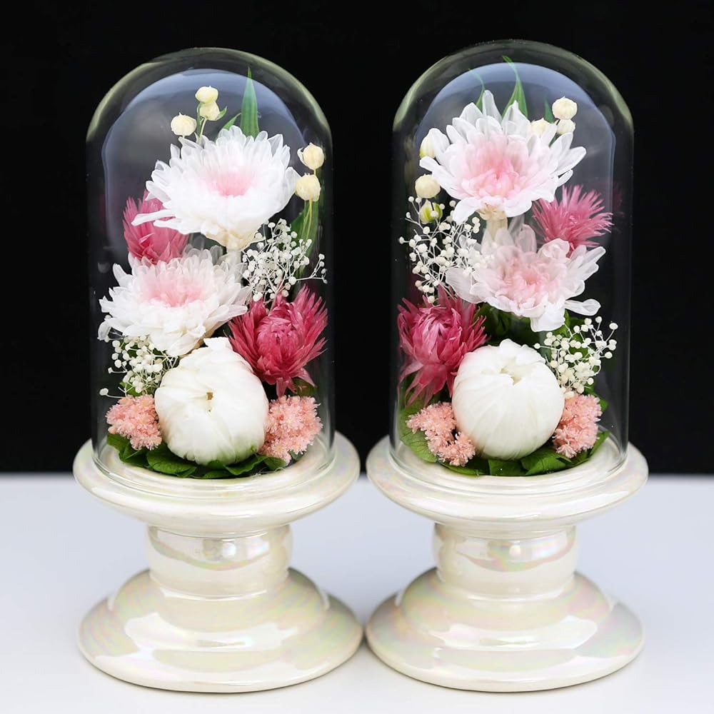 Art Four Seasons Buddha Flower ● (White) Mini Ringiku Glass [Set of 2 pairs of designs] Pink Preserved Flower