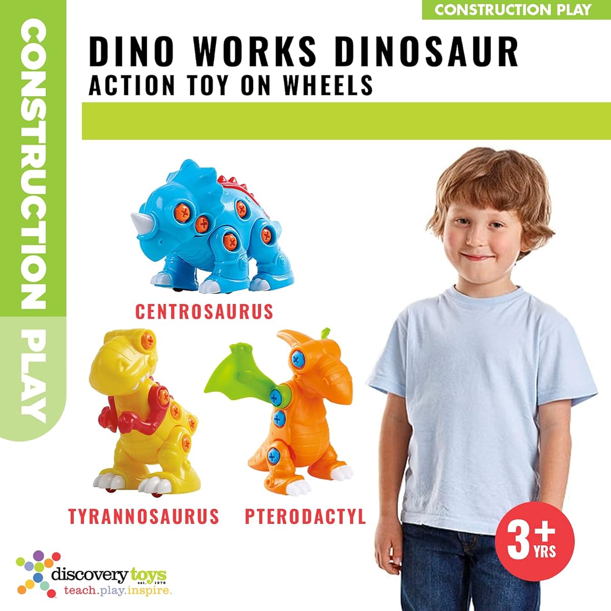 Discovery Toys Dino Works Dinosaur Bundle | Centrosaurus, Pterodactyl, and T-REX Set with Tools | STEM Toys Early Childhood Development Ages 3+