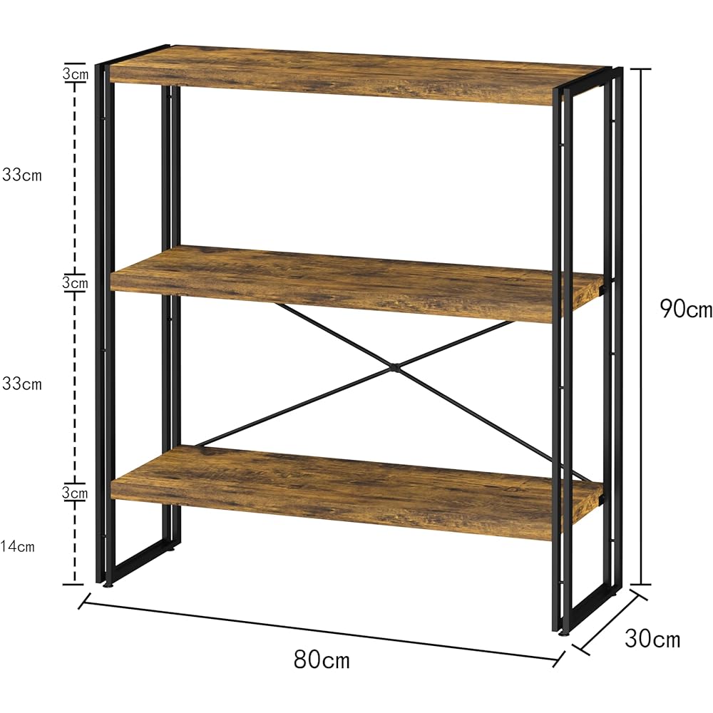 WARABI KK Shelf Rack, Open Shelf Rack, Stylish Rack, Bookshelf, Wood Grain, Open Rack, Shelf, Easy to Assemble (Width 80 x Depth 30 x Height 90 cm)