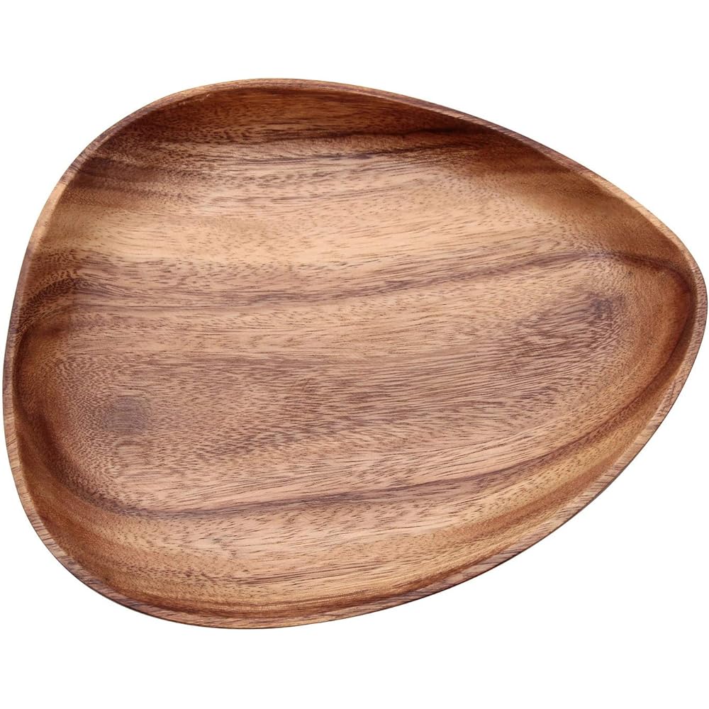 Fujiboeki Medium Plate Egg Shape Tray Acacia B Brown Width 24.8 x Depth 21.5cm Set of 6 70189