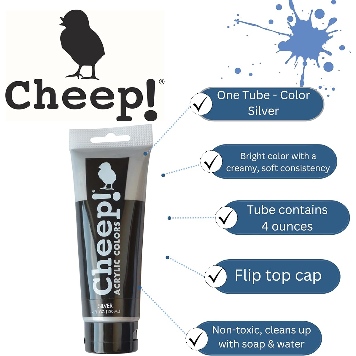 Cheep Acrylic Paint 4oz Tube Silver