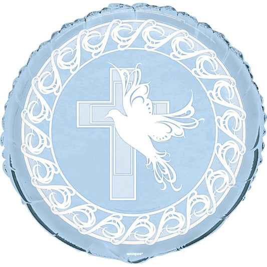 18" Foil Balloon Blue Dove Cross Religious