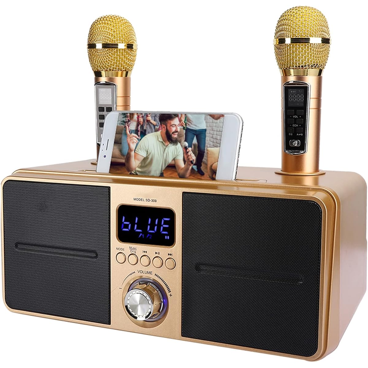 Wireless Microphone System Karaoke Sound Metal (Gold)
