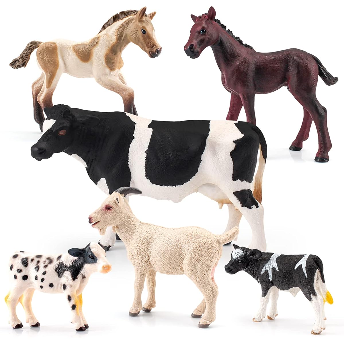 LC JoyCre Realistic Horse Cow Sheep Toy 6 Piece Playset Cow Figurine Toddler Goat Figure Arab Foal Model Decoration Birthday Party Collection for Kids