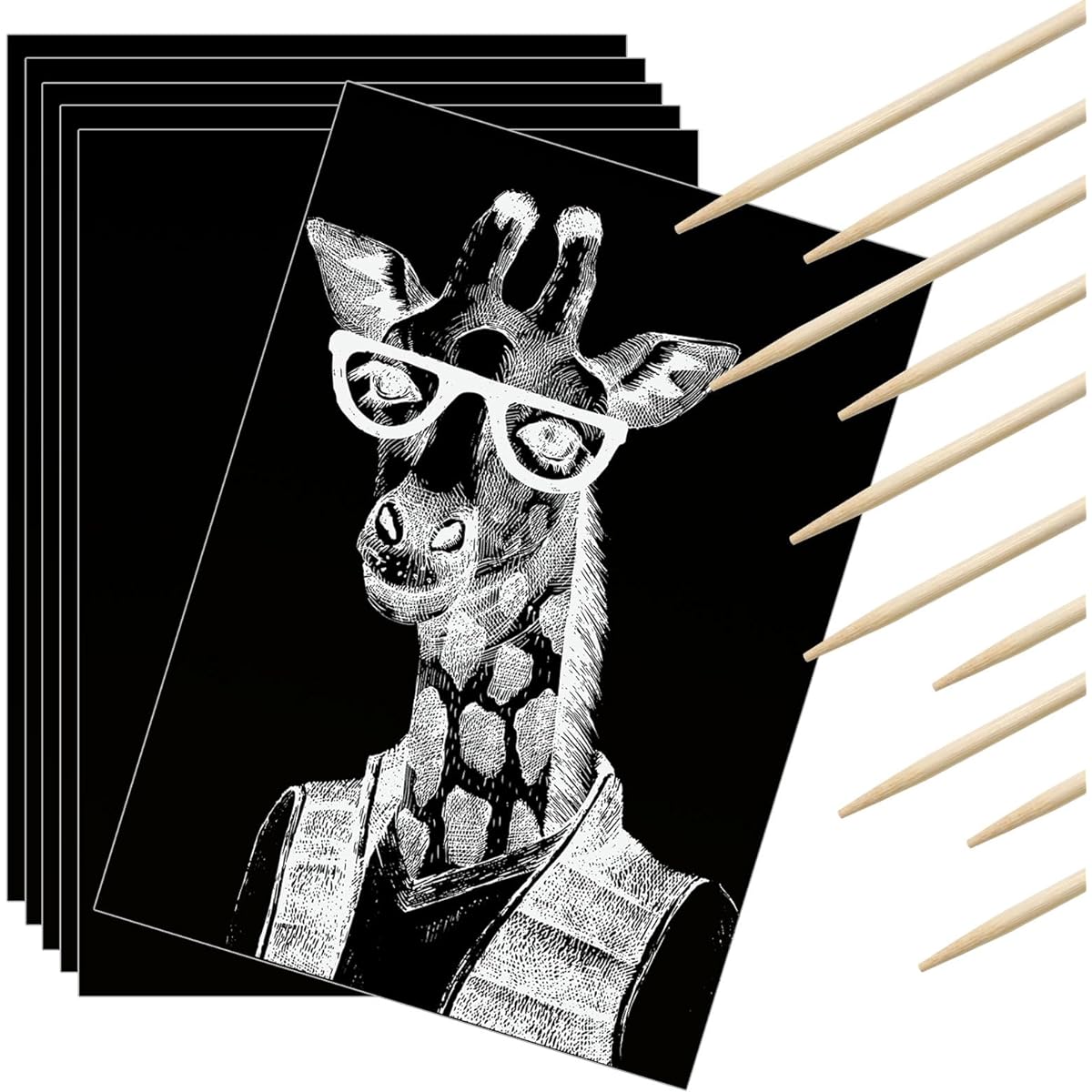 Scratch Paper Art Set Kids Craft Kit Scratch Off Paper Black Coated Scratch Board Black Scratch Note with Wooden Stylus Valentine's Day Gift Birthday Party Supplies (100 Pieces)