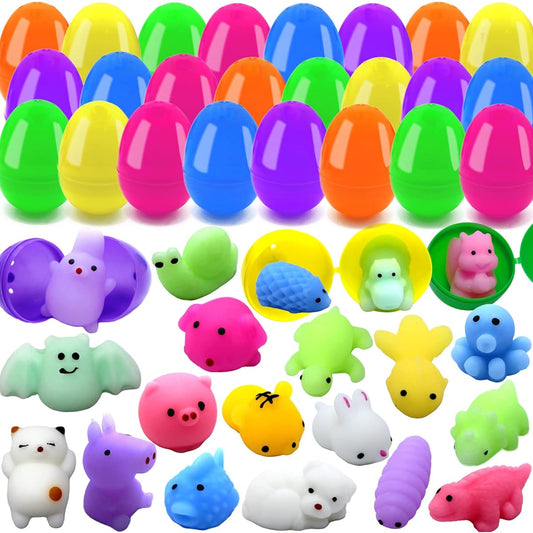 24pcs Plastic Easter Eggs Squishy Toys for Kids, Great Easter Egg Hunt Game, Easter Basket Fillers, Easter Party Favors