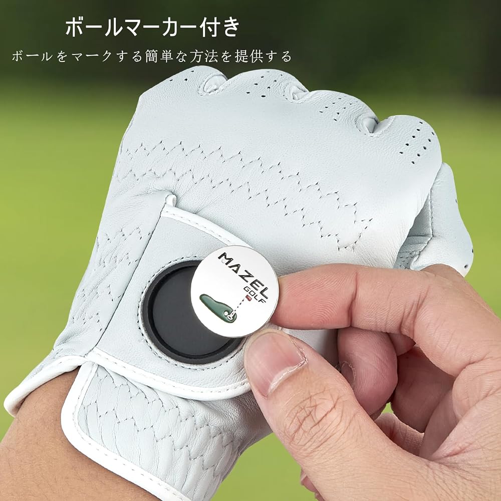 MAZEL Men's Golf Gloves, Left Hand Wear (Right-Handed), 21~28cm, Golf Marker Included