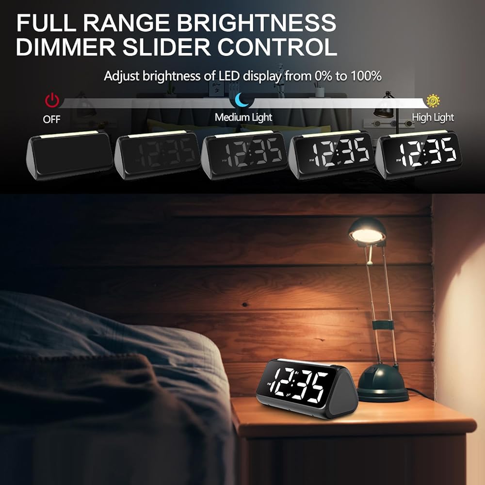 Netzu Digital Alarm Clock Bedroom Bedside Alarm Clock 8 Color Night Light Large LED Display Dual Alarm Dimmer USB Charger Port for Kids/Teens/Elderly (Upgraded) (Black)