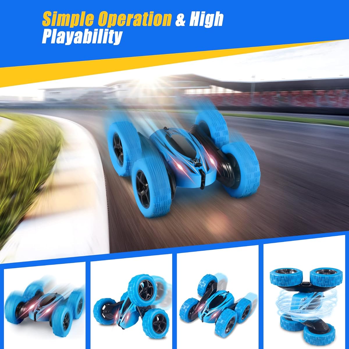 Remote Control Car Drop Resistant Radio Controlled Car for Kids 2.4GHz Double Sided Stunt Car with Headlights 360° Rotation Suitable for All Terrain Remote Control Toy with 2 Rechargeable Batteries