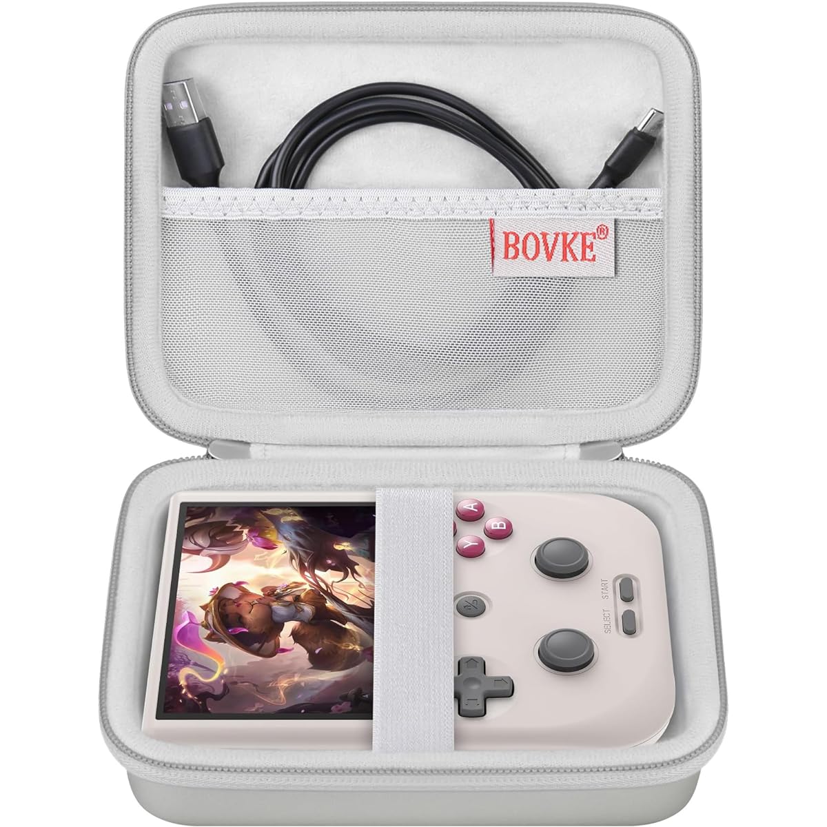 BOVKE Carry Case for Anbernic RG405V Retro Handheld Game Console, Vertical Android Retro Handheld Game Holder with Mesh Pocket for Charging Cable, Grey