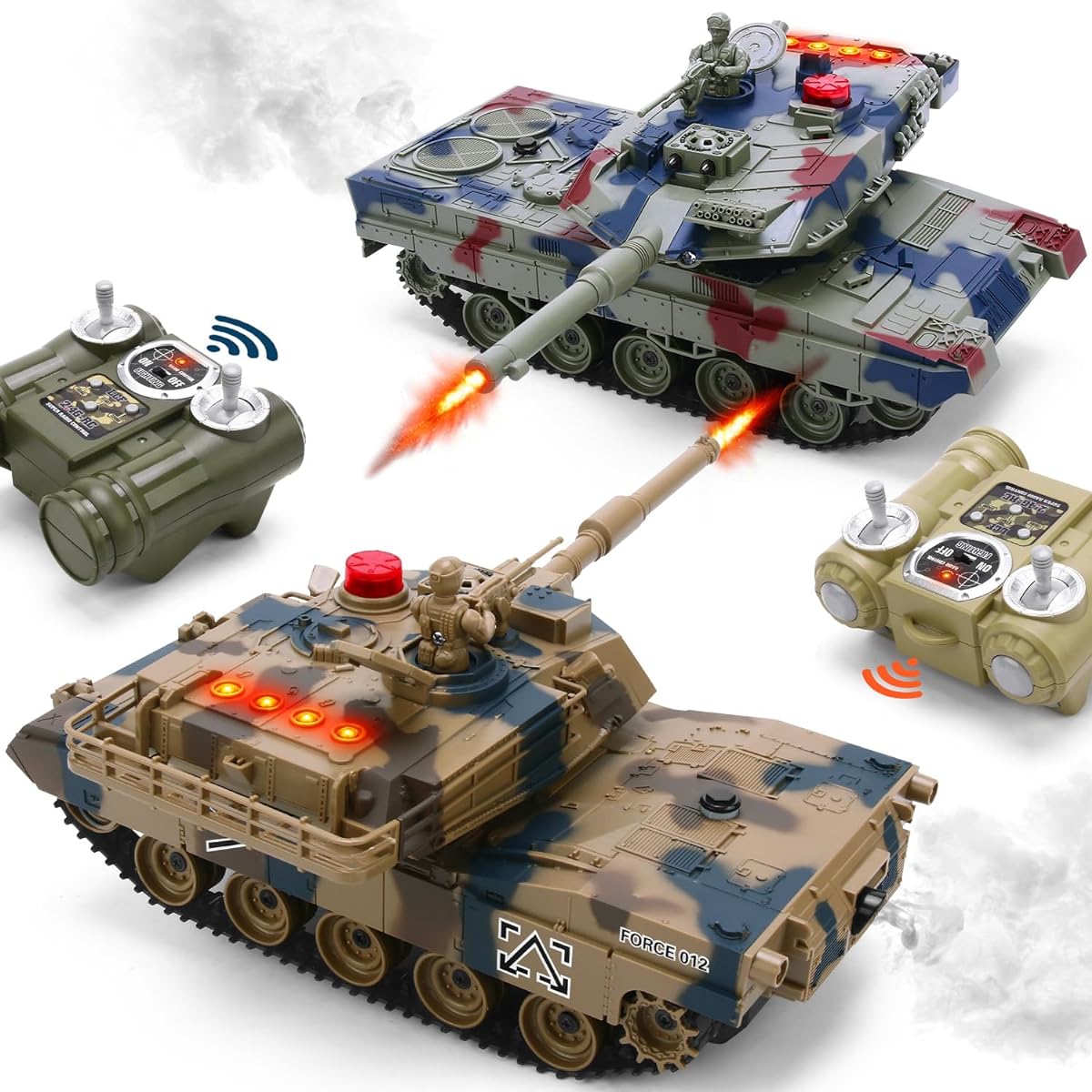 ROGALALY Remote Control Tank Toys for Boys & Girls - RC Battle Tank Set with Life Indicator & Spray, 35 Minutes Playtime Remote Control Military Combat Vehicles, Great Gift for 3-10 Year Old Kids