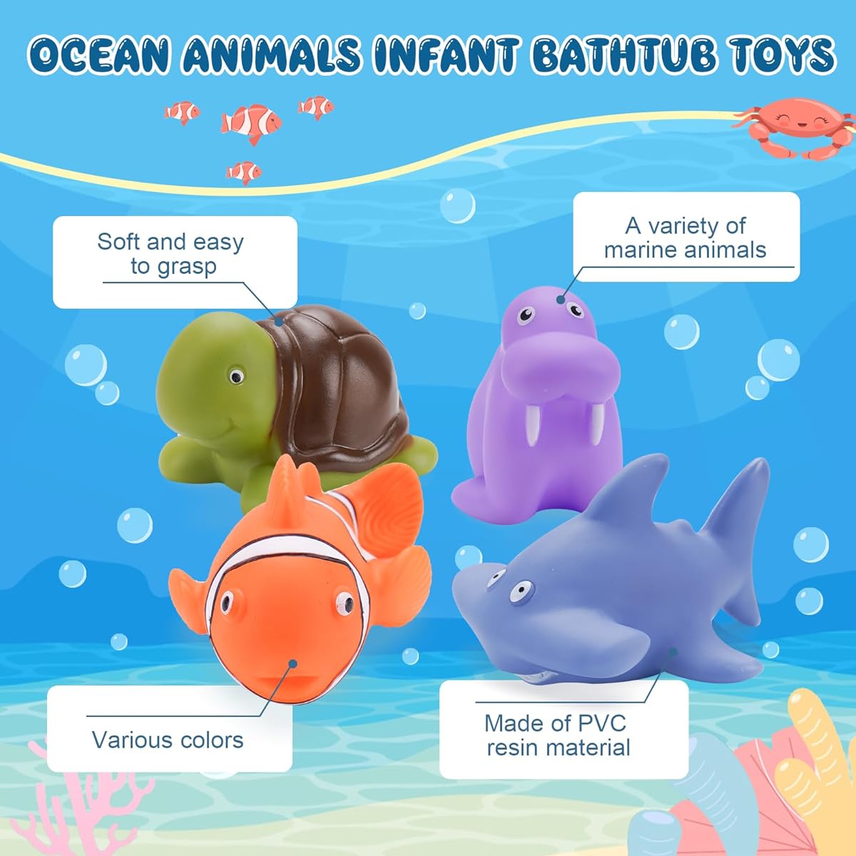 18pcs No Holes Waterproof Baby Bath Toys for Toddlers 1-3 Toddler Bath Toys Pool Toys for 2-4 Year Old Toddlers Ocean Animals Toddler Bathtub Toys Kids Newborn Gifts