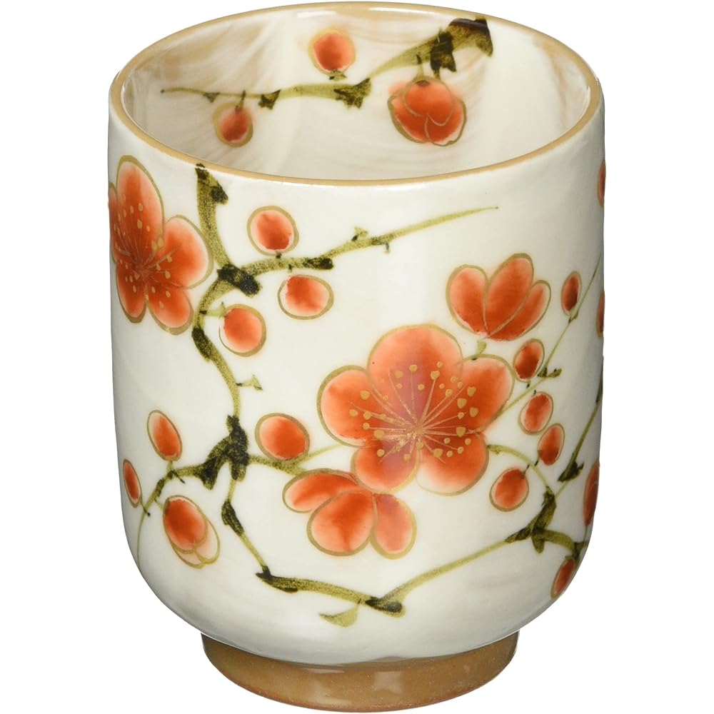 Aito Kyoto ware, Kiyomizu ware, pottery kiln, teacup (in wooden box), large, red and white plum, Toa 017-01