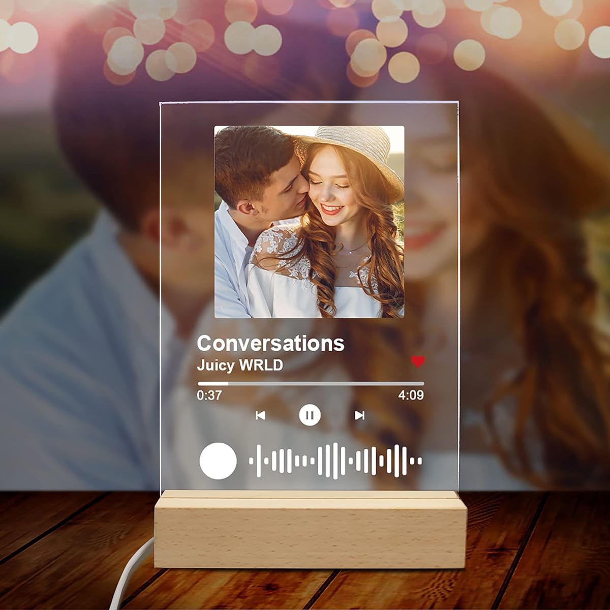 IWANTDIY Custom Spotify Glass Art Album Cover Song Plaque Personalized LED Night Light Scannable Spotify Code Song Plaque Personalized Photo Gifts for Couple Lovers
