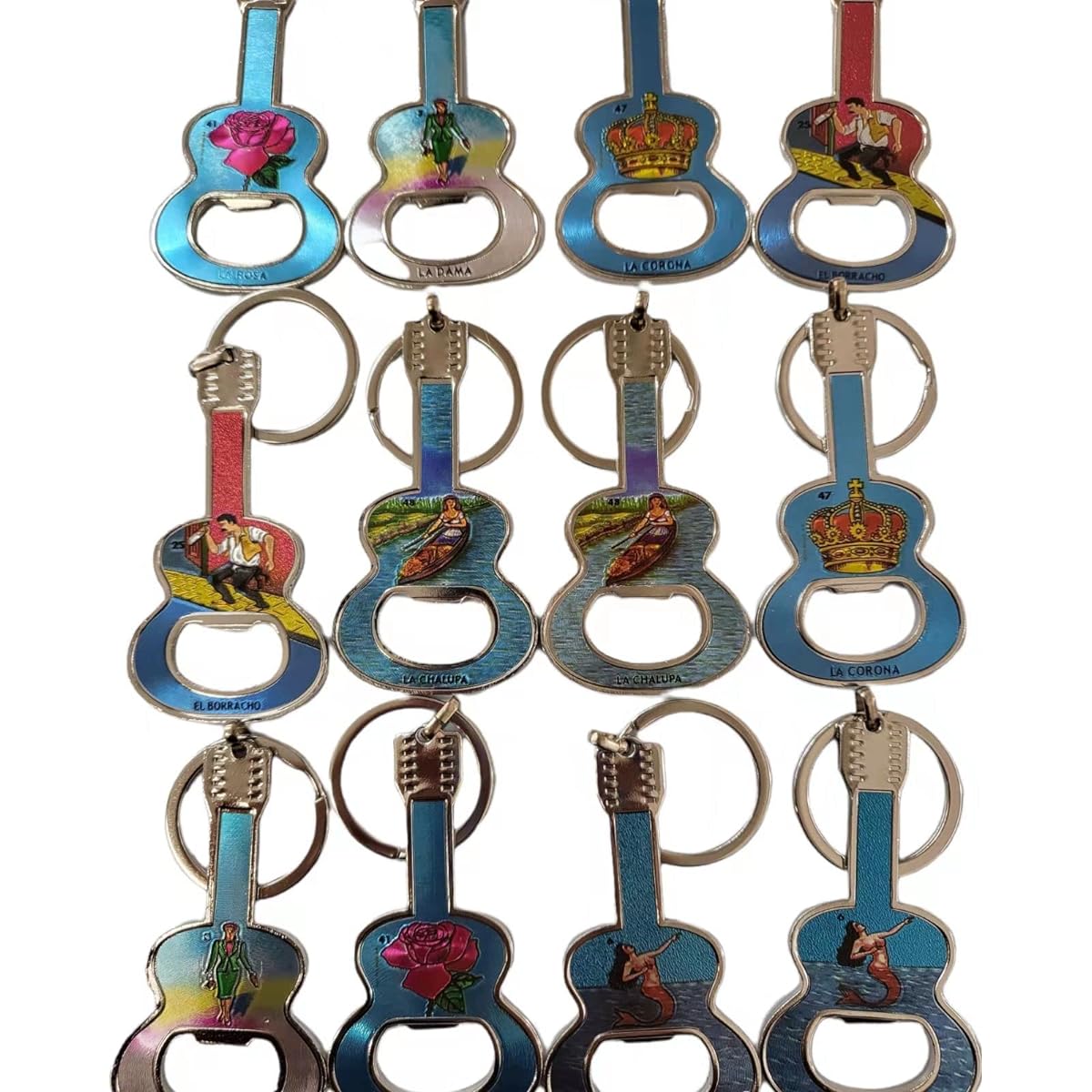 CLGIFT Set of 12 Loteria Mexican Bingo Game Bottle Opener Keychain/Bridal Shower/Baby Shower/Quinceanera/Birthday/Baptism/Religious Gift/Souvenir (Loteria Mexican Bingo Bottle Opener)