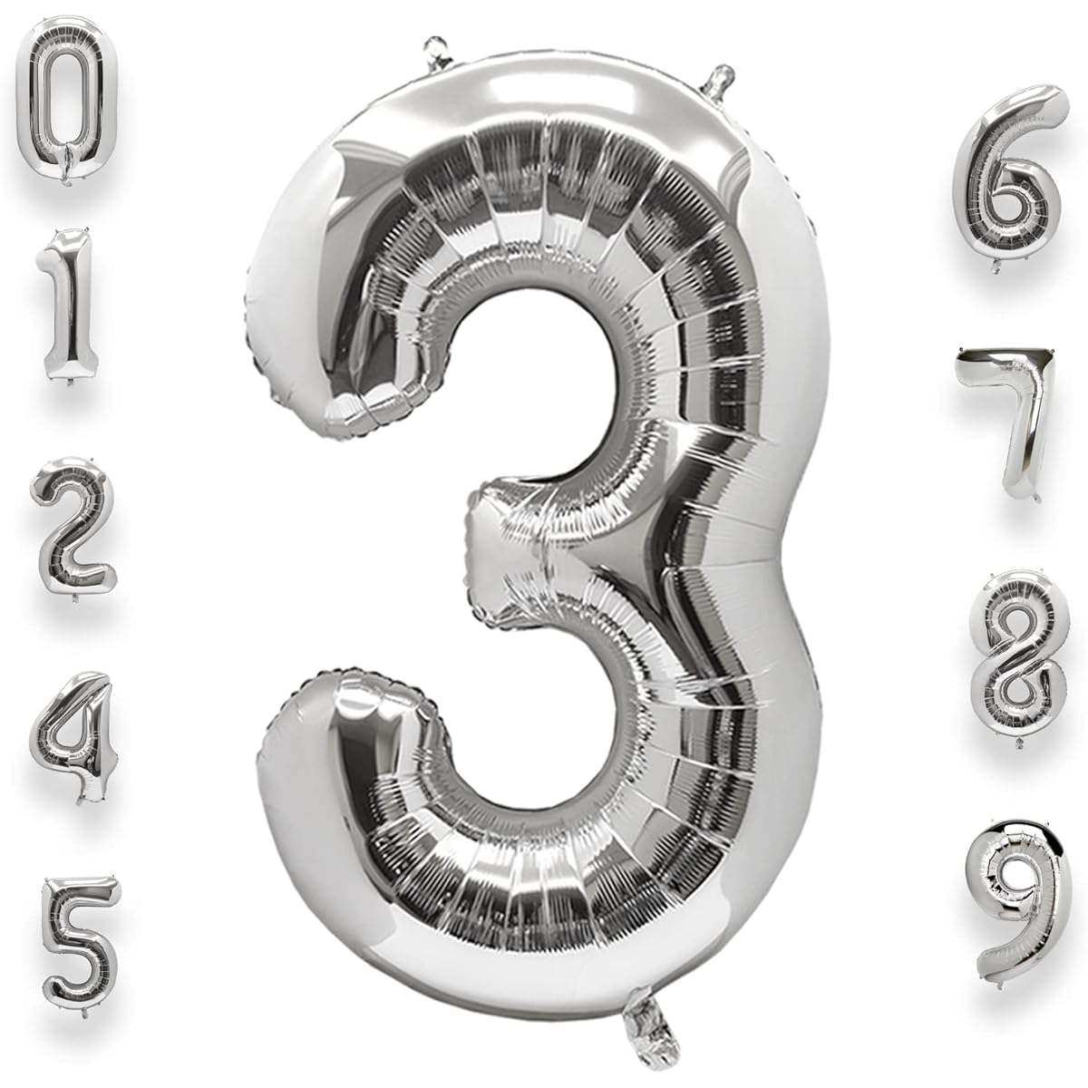 AULE 40" Jumbo Silver Foil Mylar 3 Number Balloons for Boys Girls 3rd Birthday Party Decorations 3 Years Old Anniversary Party Supplies