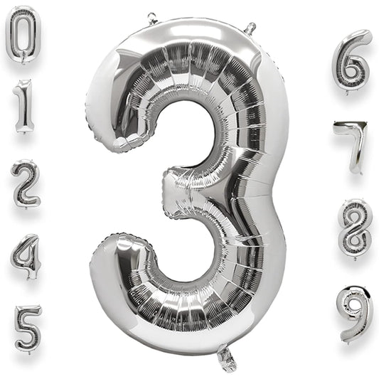 AULE 40" Jumbo Silver Foil Mylar 3 Number Balloons for Boys Girls 3rd Birthday Party Decorations 3 Years Old Anniversary Party Supplies