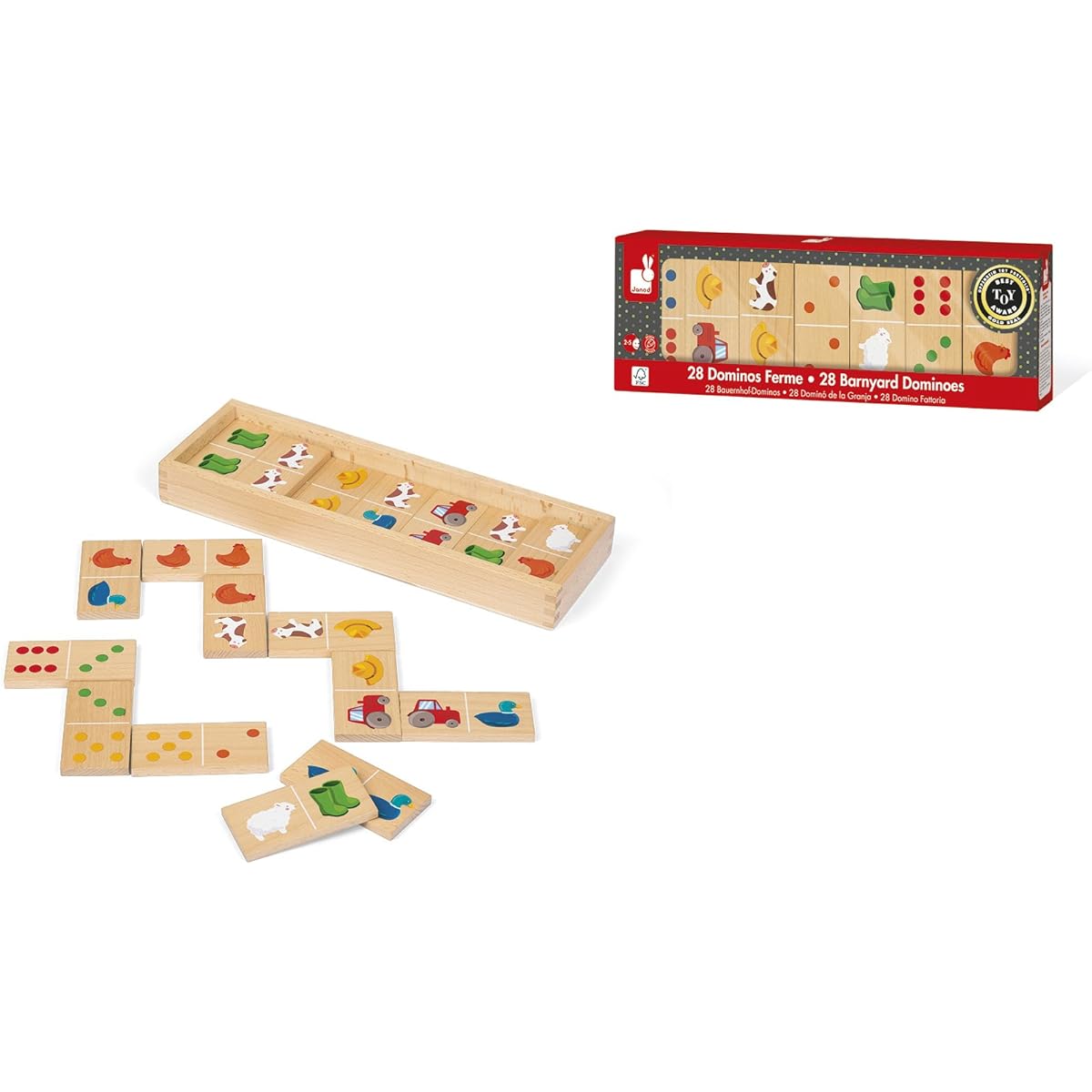 Janod - J08167 - Board Game - Farm Dominoes - 28 Pieces
