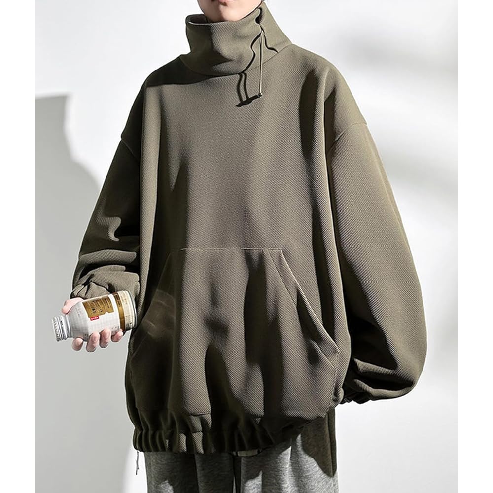 [JHIJSC] Men's Parka, Autumn/Winter, Long Sleeve, Loose, Pullover, Plain, High Neck, Casual, Stylish, Large Size