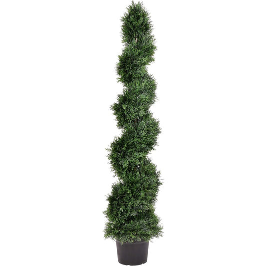 Vickerman Artificial Cedar Topiary Spiral Tree 5' Tall - Potted Natural Green Cedar - UV Resistant Indoor Outdoor Home Patio Front Door Faux Decor