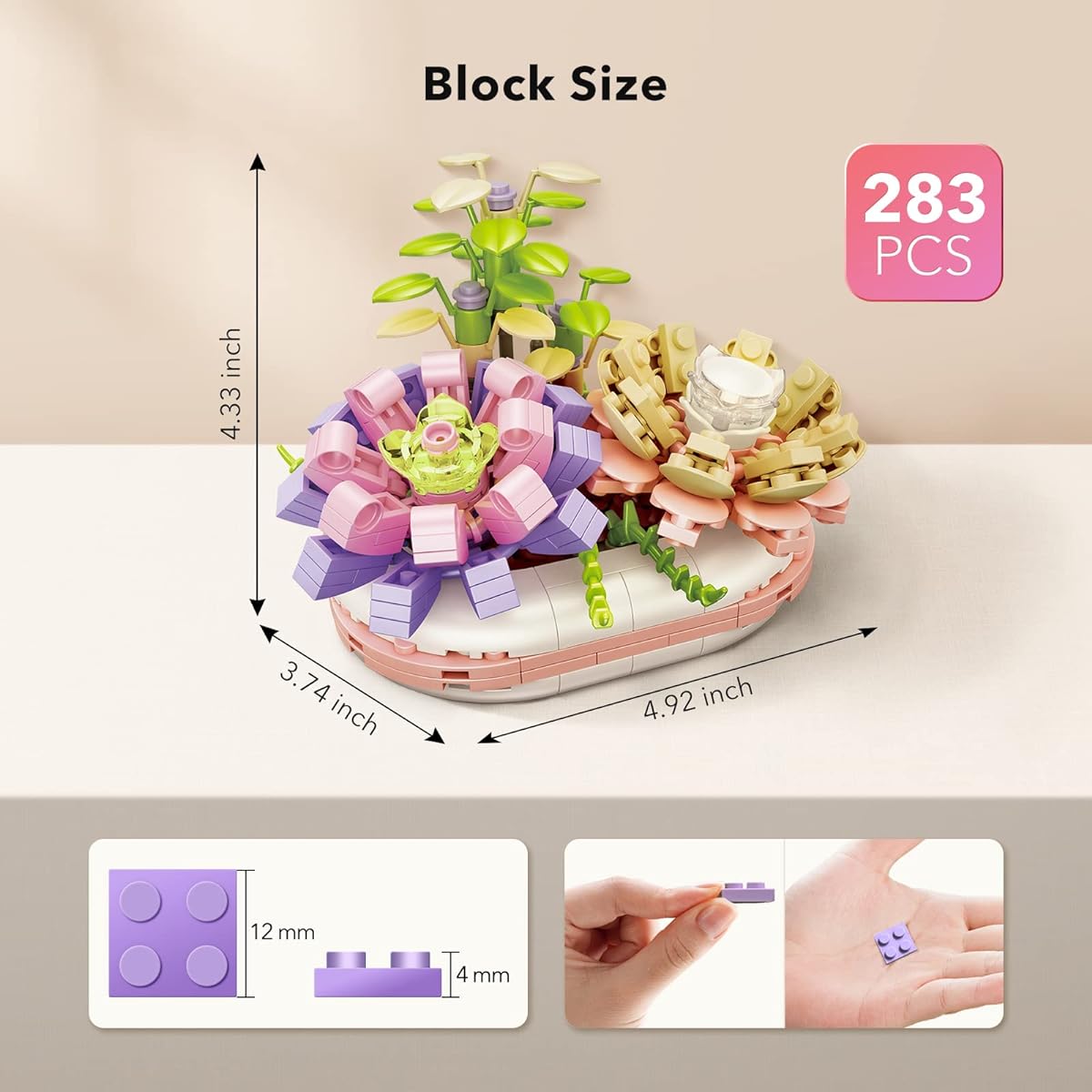Kimiangel Plant Building Blocks Set, Bonsai Tree Flower Blocks Compatible with Lego Succulents, Gift for Adults/Women/Mother/Girls/Kids Ages 6+ Home or Office Decoration (283 Pieces)