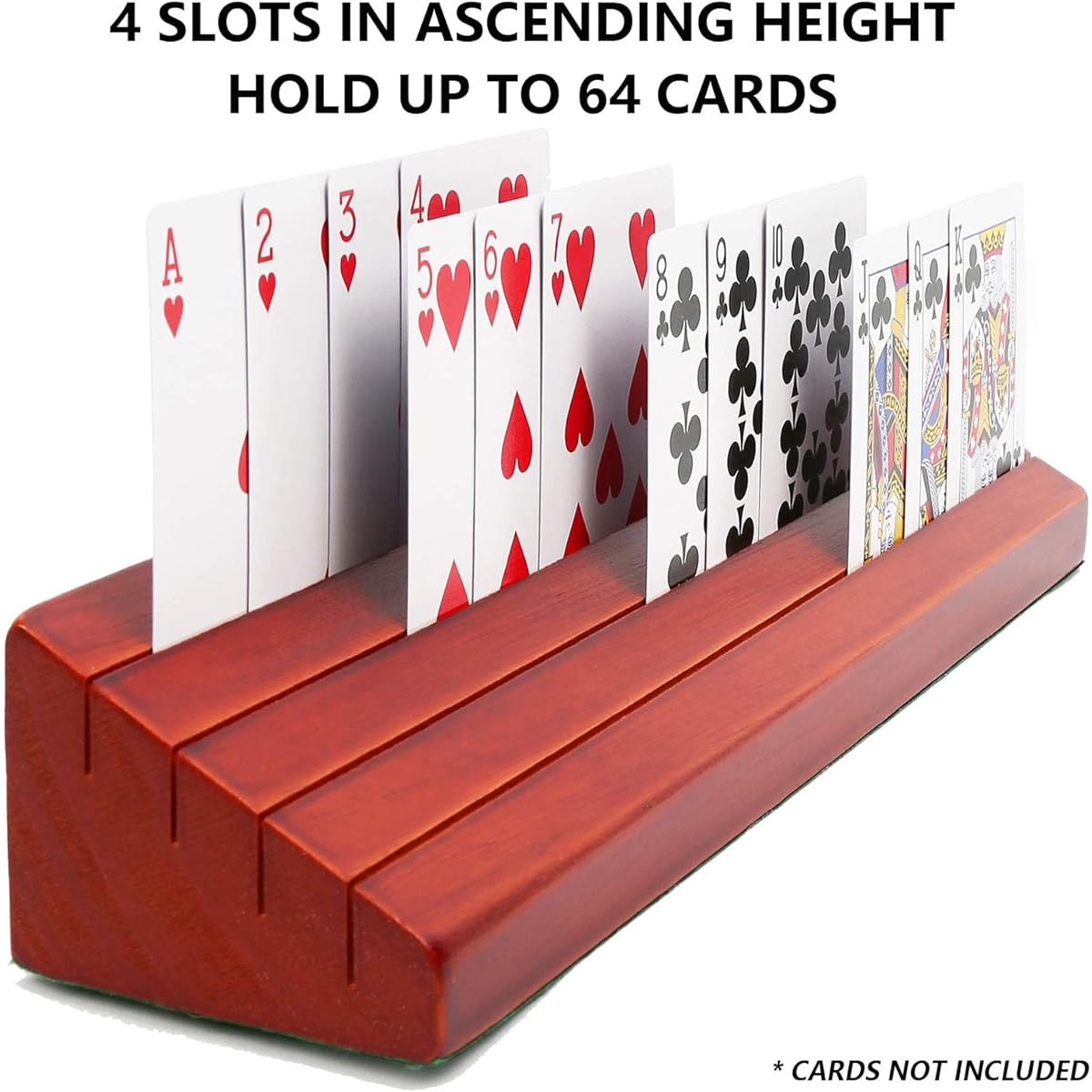 Wizikmuk Wooden Playing Cards Holder - Perfect for Kids, Seniors, Adults, Family Gatherings, Canasta, Poker Parties - Long Version: 13.9 Inch 4 Slots
