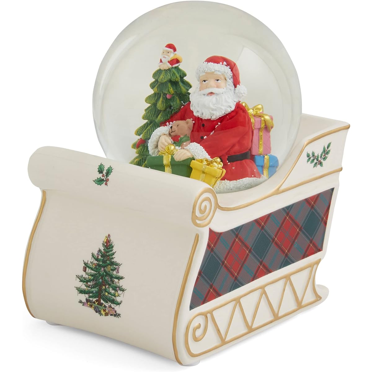 Spode - Christmas Tree 6.5" Musical Snow Globe (Jolly Old St. Nicholas)-LED