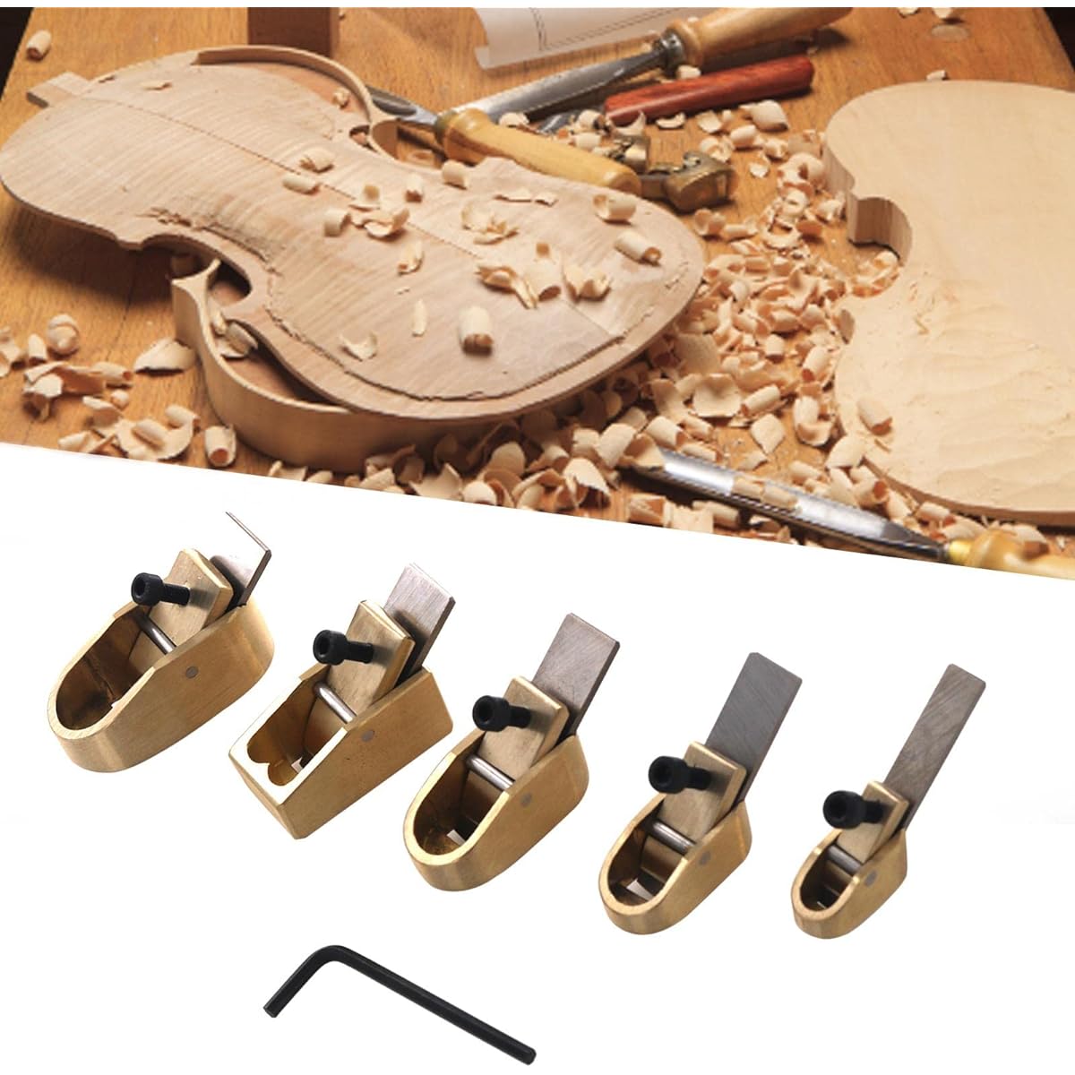 Deevoka 5Pcs Violin Thumb Planer DIY Violin Making Repair Violin Finger Planer with Wrench Musical Instrument Accessories Easy to Use Fine Workmanship, Bronze