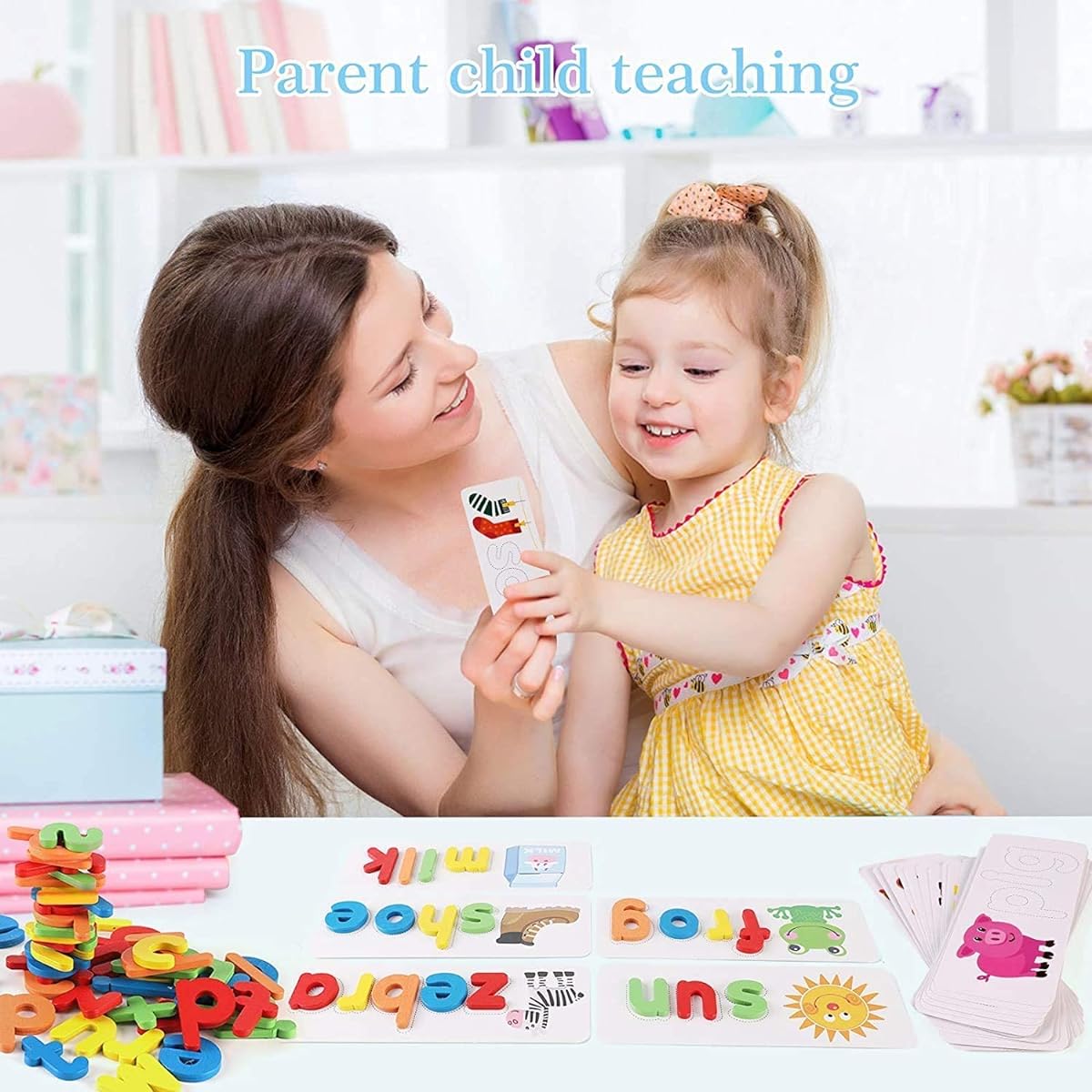 MASTOUR See and Spell Learning Toys Match Letter Game Words for Kids Educational Learning Toys Preschool Age 3-7 Girls Boys (28 Cards + 52 Letters)