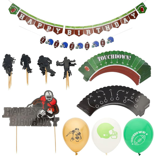 69 Piece Football Party Decorations Kit with Banner, Balloons, Cake and Cupcake Toppers, Cupcake Wrappers