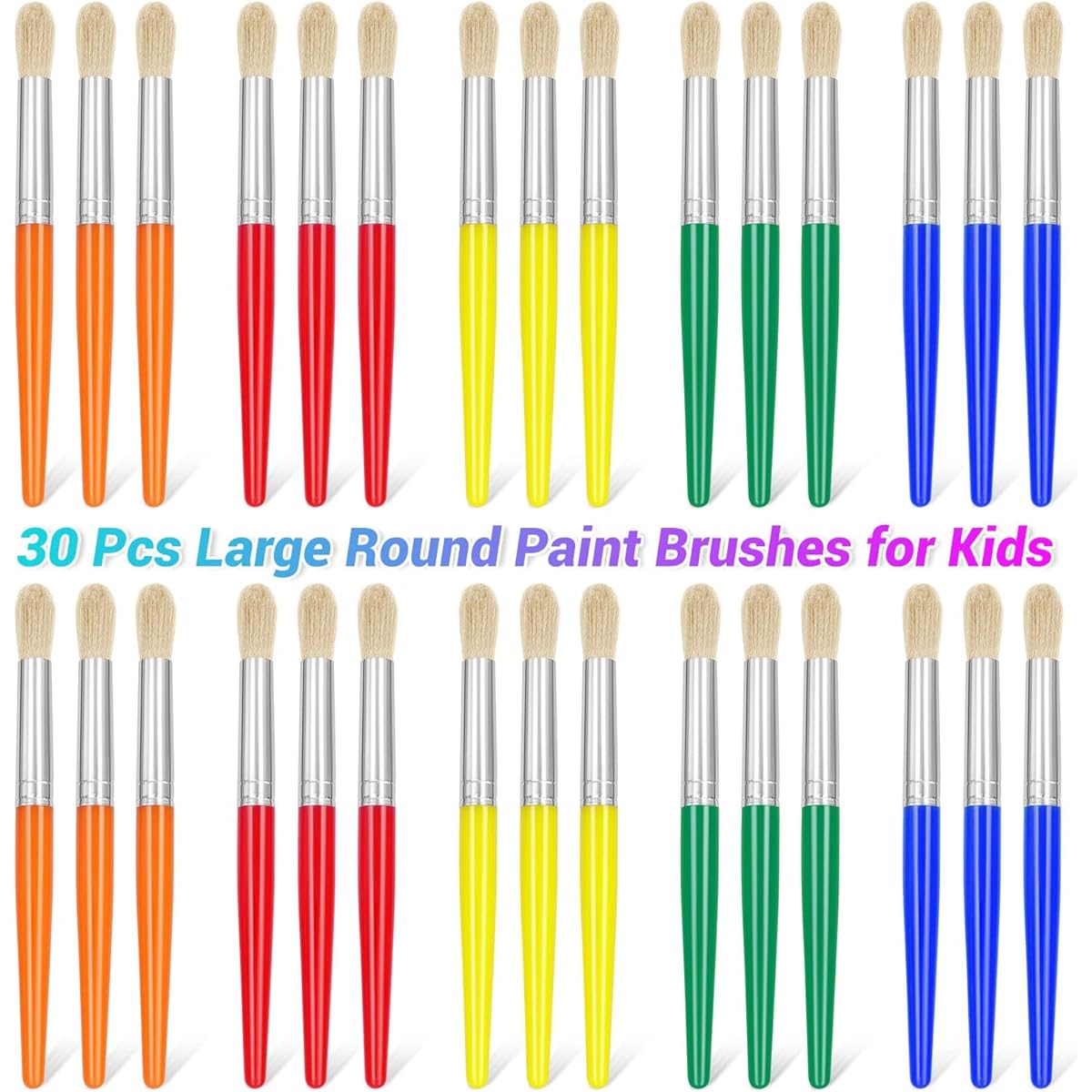 Anezus Paint Brushes 30 Pieces Round Paint Brushes for Kids Classroom Toddler Paint Brush Set Touch Up Preschool Nursery Washable Acrylic Paint Pumpkin Painting