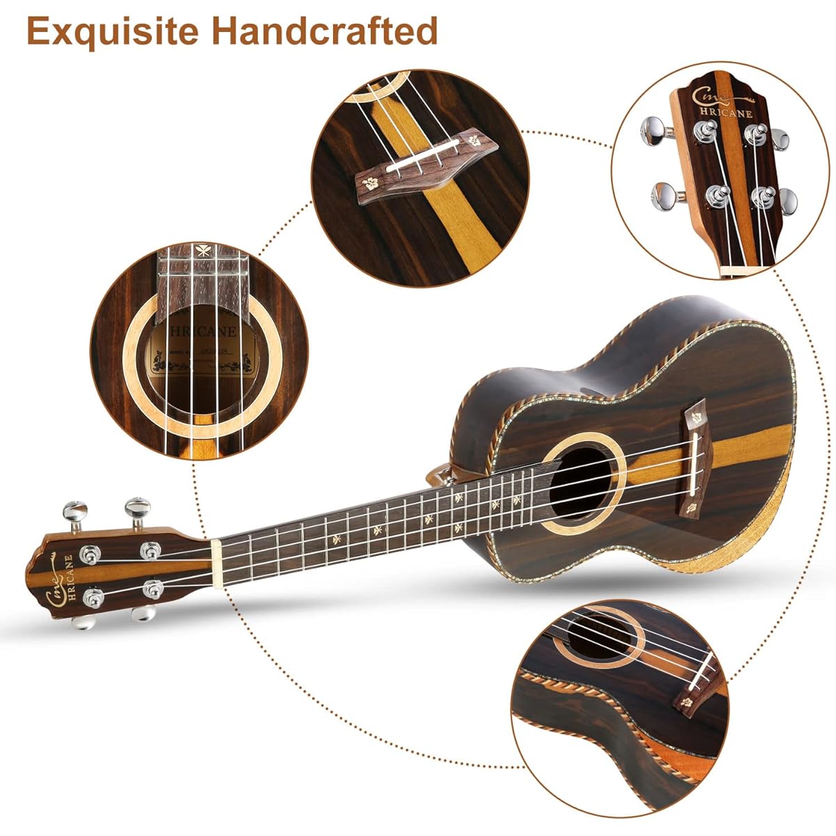 Hricane Concert Ukulele Jirikote 23 Inch Professional Hawaiian Ukulele Beginner Gig Bag Strap String Set