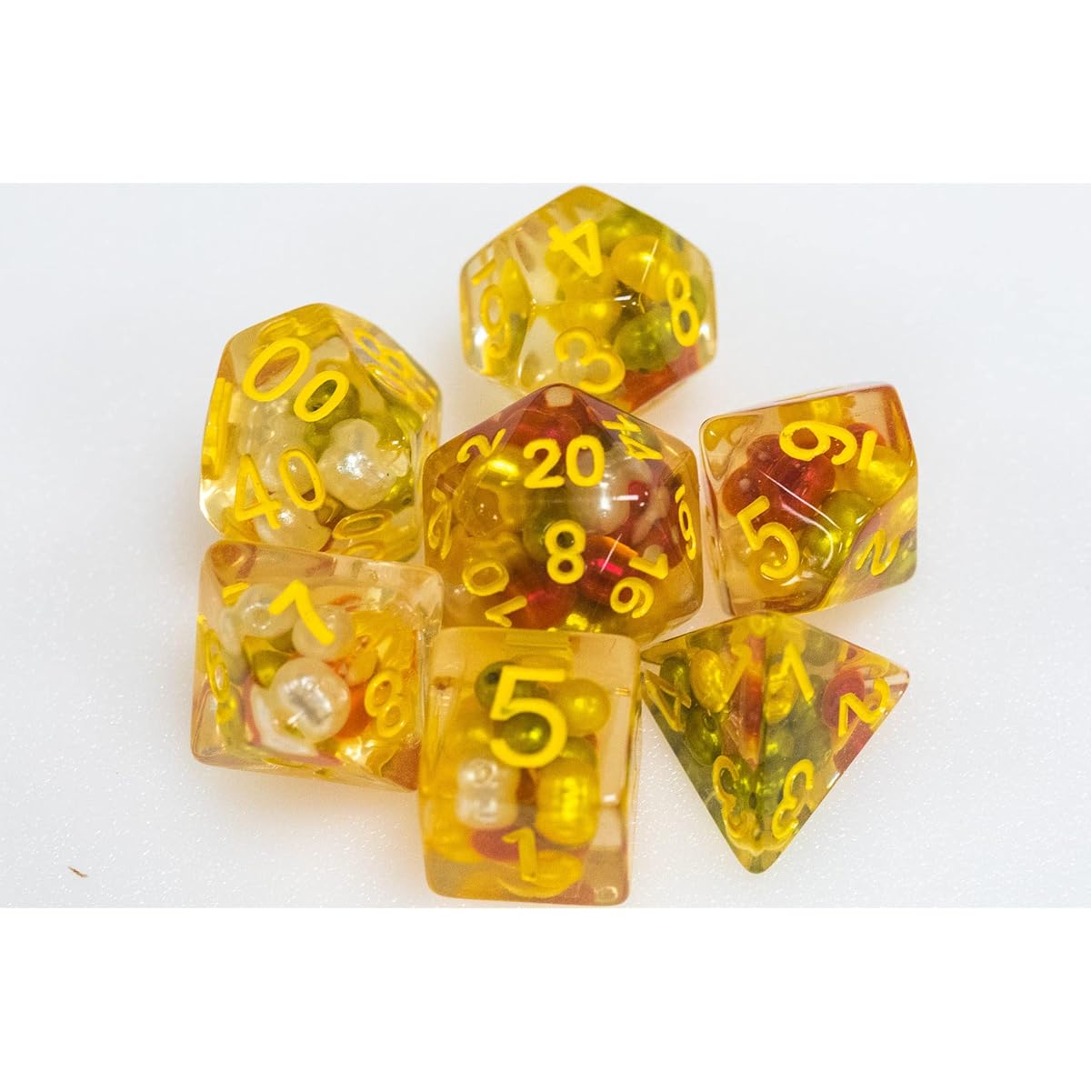 Dungeon Craft Yellow Spherical Dice Set of 7 - Perfect for Role Playing