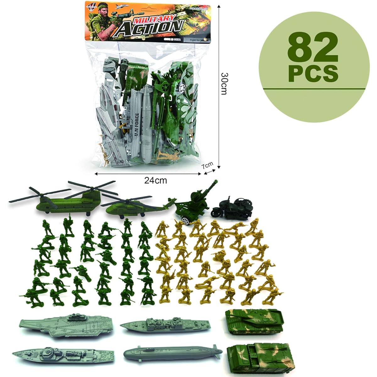 Army Men Playset Military Weapons Accessories 82 Pack Toy Soldier Action Figures for Toddlers Ages 6 7 8 9 Years Boys Girls Kids Children