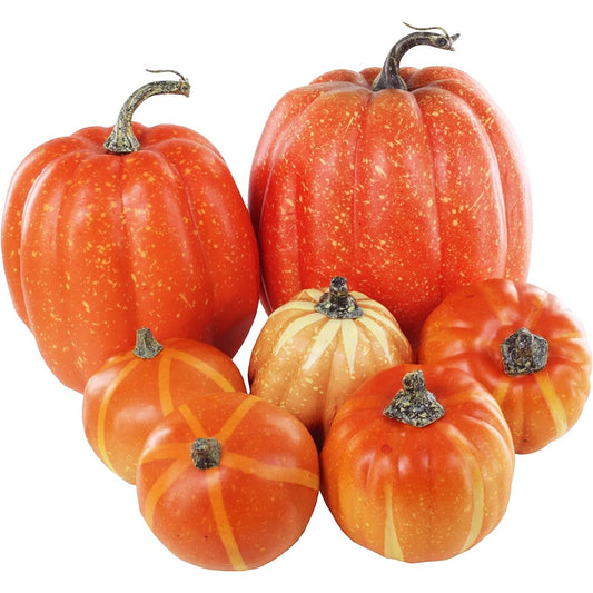 Winlyn 7pcs Artificial Orange Pumpkins Harvest Decorative Pumpkins Foam Pumpkins Farmhouse Rustic Fall Thanksgiving Halloween Tabletop Centerpiece Mantel Kitchen Decor