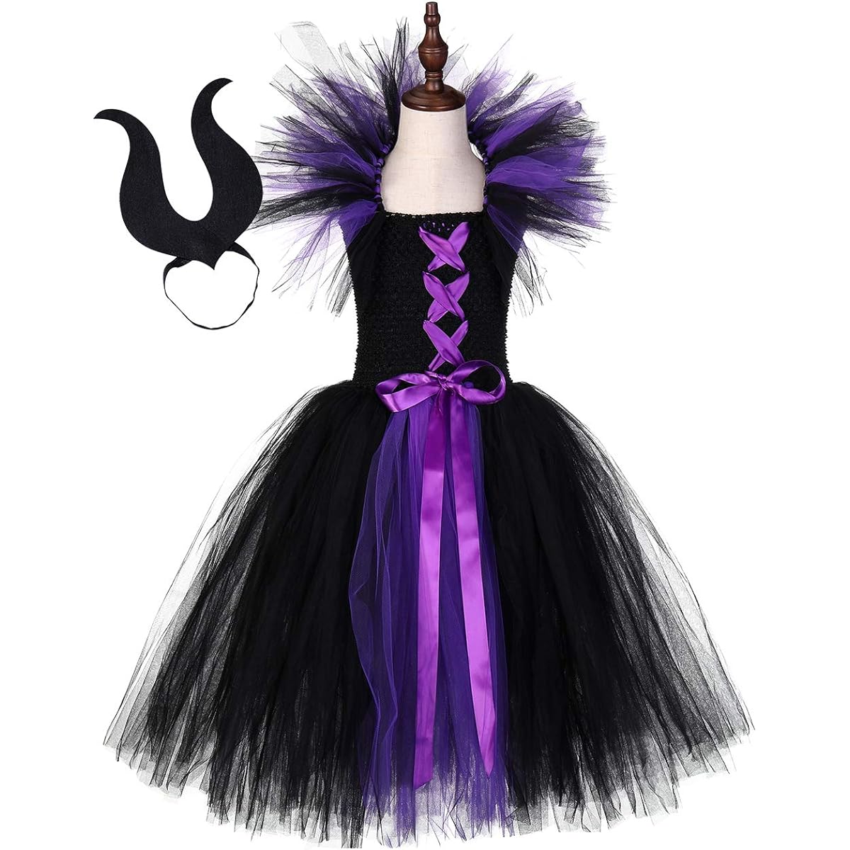 Tutu Dreams Halloween Vampire Witch Costume for Girls Ages 1-12 with Horns Headband