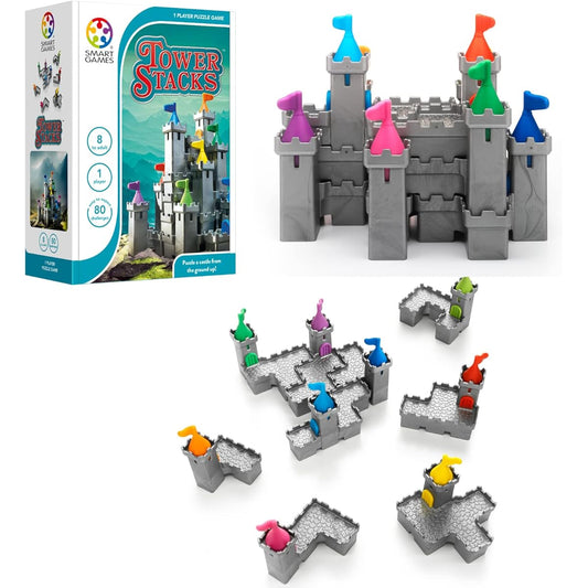 SmartGames Tower Stack Castle Building Game with 80 Challenges for Ages 8-Adult
