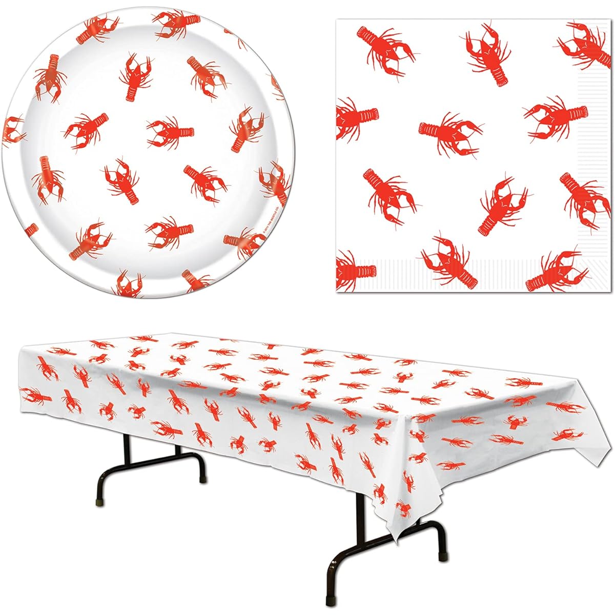 Crawfish Lobster Seafood Boil Table Cover Plates Napkins 33 Piece Bundle