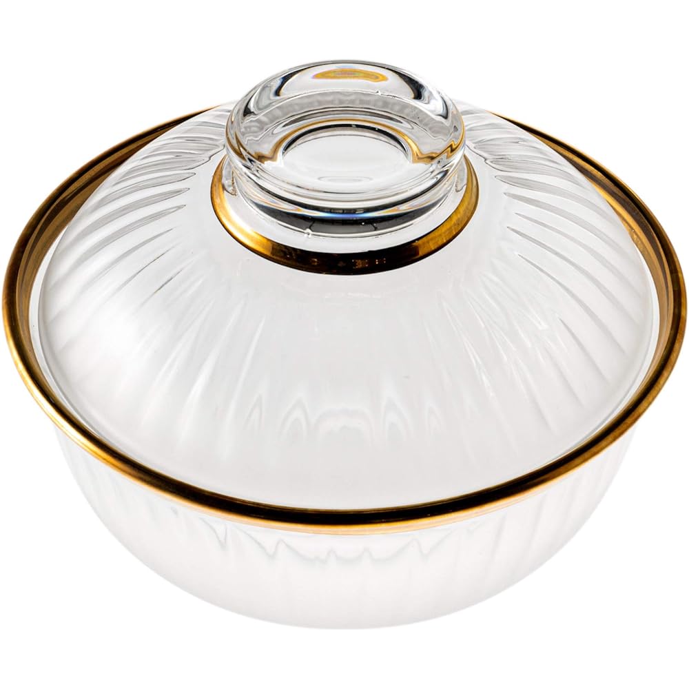 Aoyama Glass Glass Storage Container with Lid Small Bowl with Small 12cm Tokusa Matte Gold Made in Japan AMG-TKFKG
