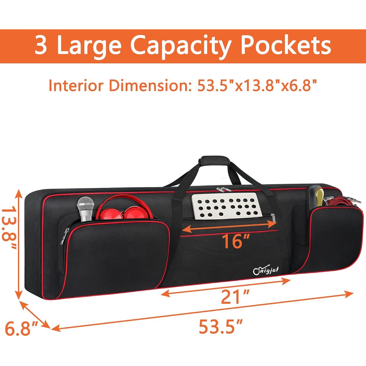 88 Key Keyboard Case Soft (Interior: 53.9" x 13.8" x 6.8") Padded Piano Case with Handle and Adjustable Shoulder Strap, Keyboard Gig Bag, Music Stand, Sustain Pedal, 3 Pockets for Cables