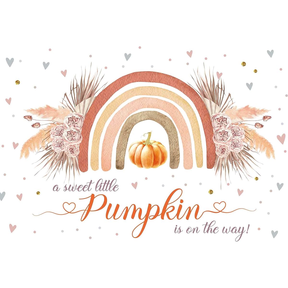 Rieetmk Boho Rainbow Little Pumpkin Baby Shower Backdrop Fall Pumpkin Baby Shower Party Bohemian Floral Decor Photography Background for Kids Photo Booth Studio 7x5ft Banner