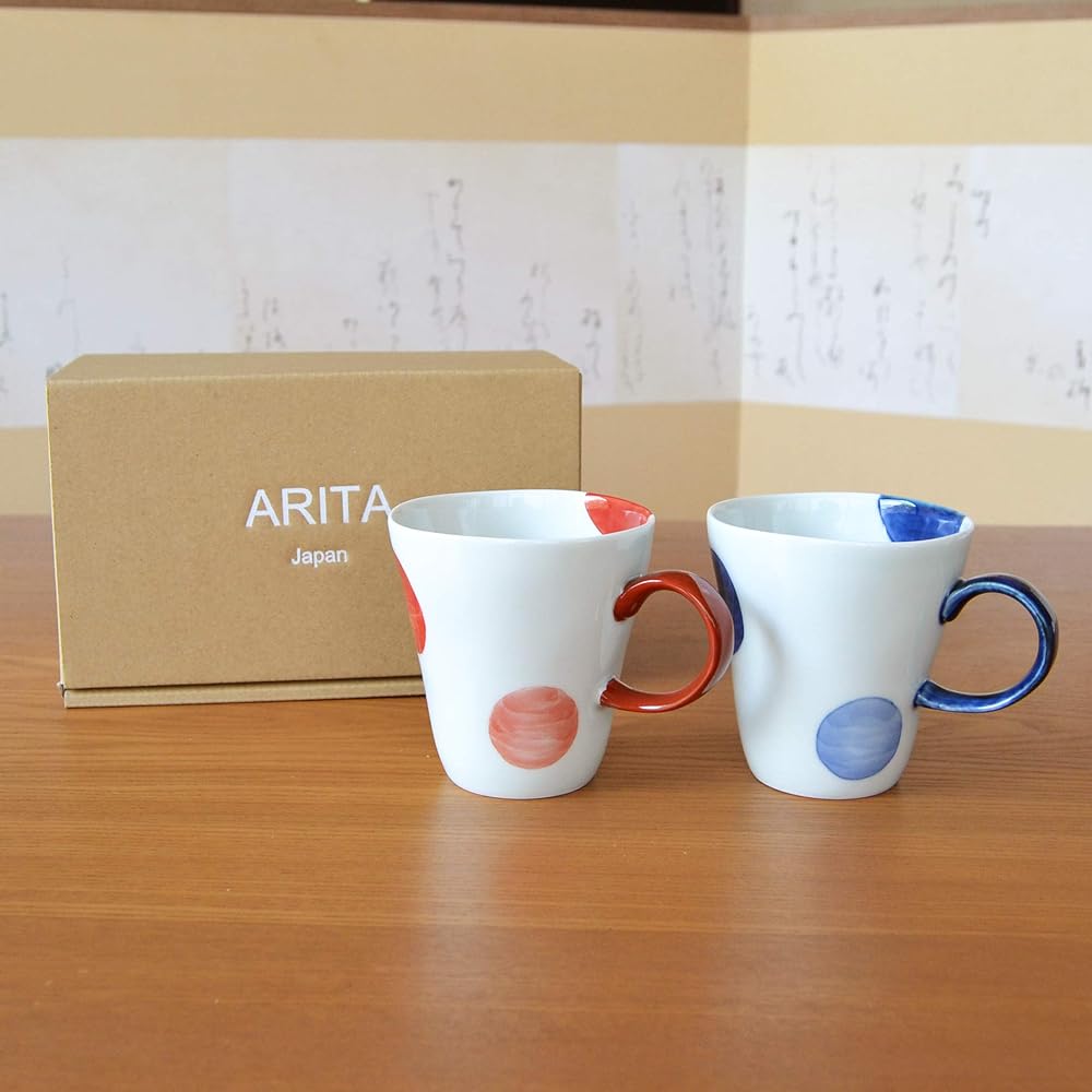 Thank you item, gift, present, retirement, promotion, transfer, graduation, thank you, card included, mug pair, Arita ware, microwave safe, Nisai Maru crest, gift boxed