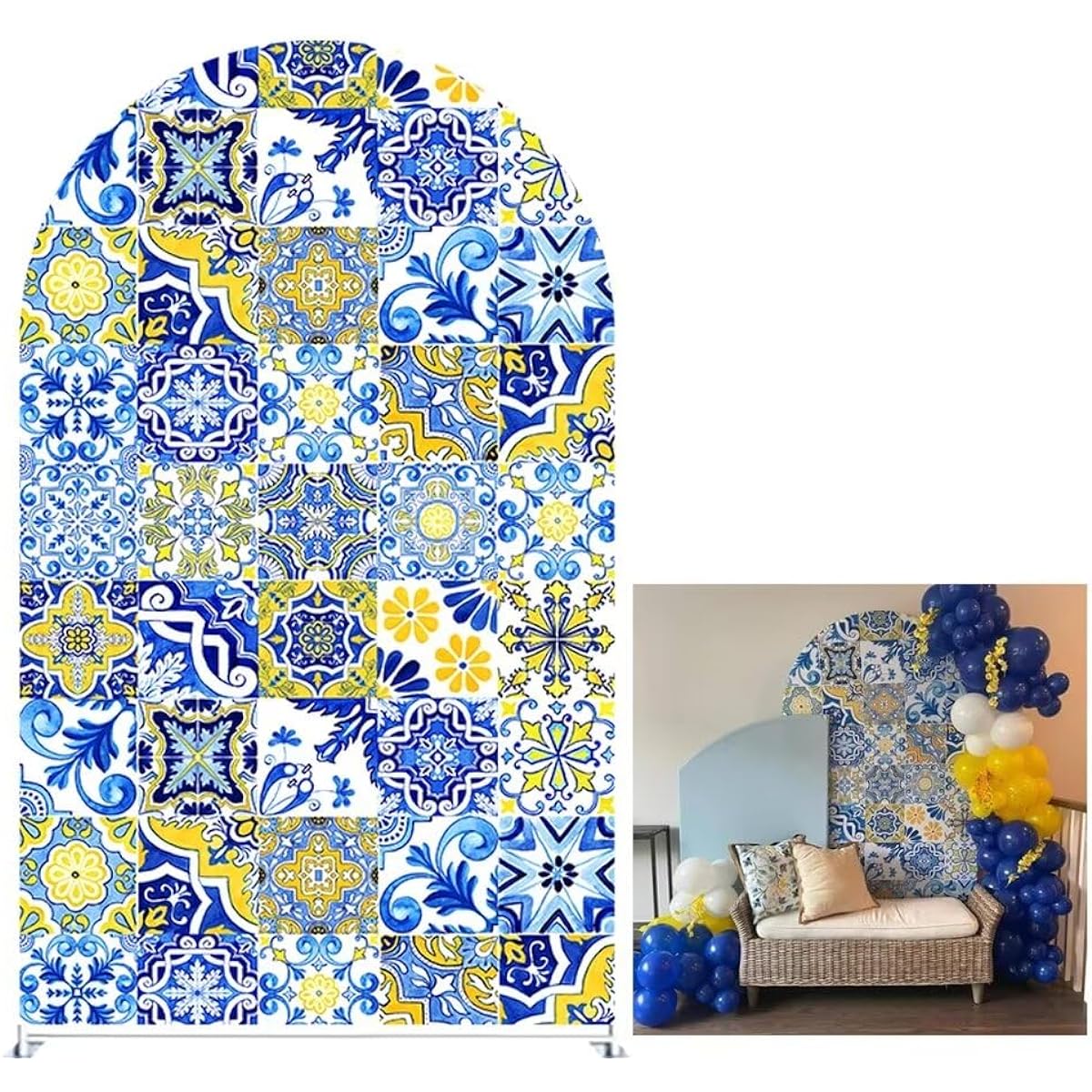 KONPON Patchwork Tile Arch Backdrop Cover Porcelain Party Decoration Arch Stand Cover Elastic Backdrop Birthday Banquet Decoration Banner
