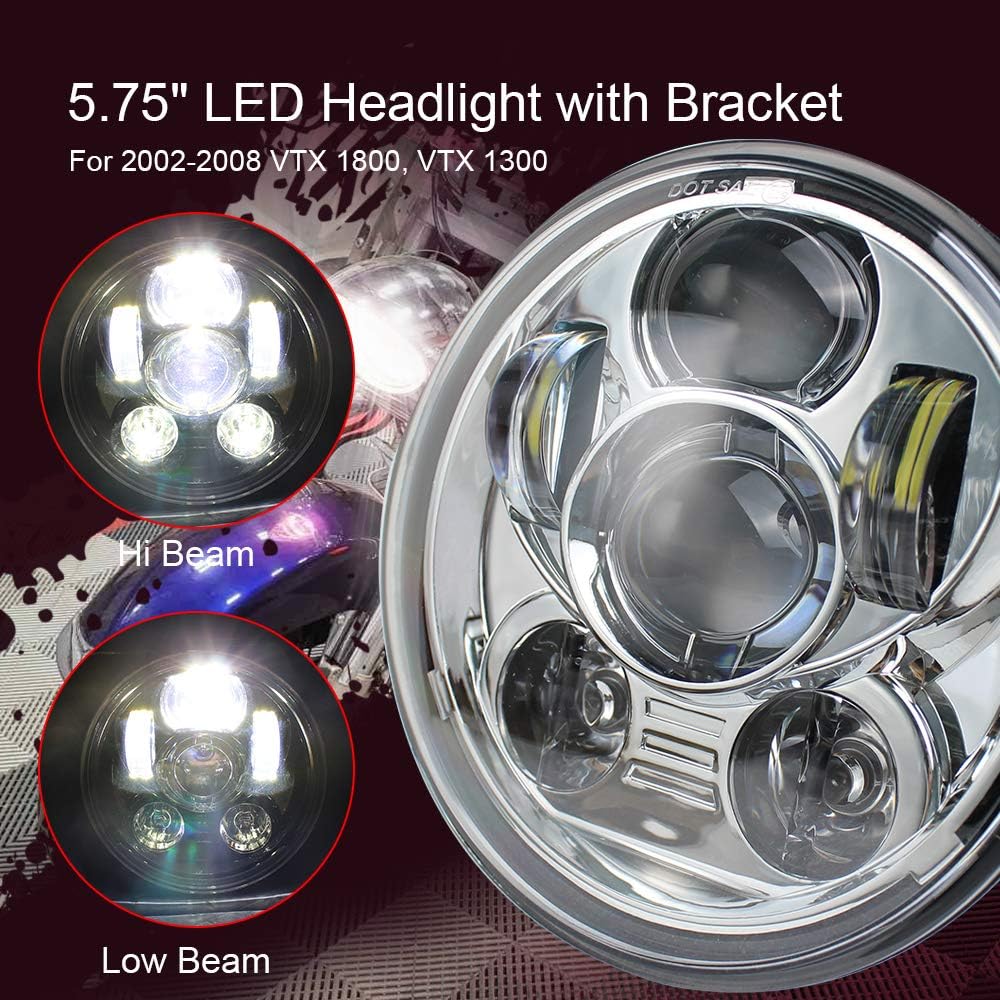 Atubeix 5.75" Round LED Bike DRL with Ring Mount Bracket for 2002-2009 VTX 1300 & VTX 1800 (Silver)